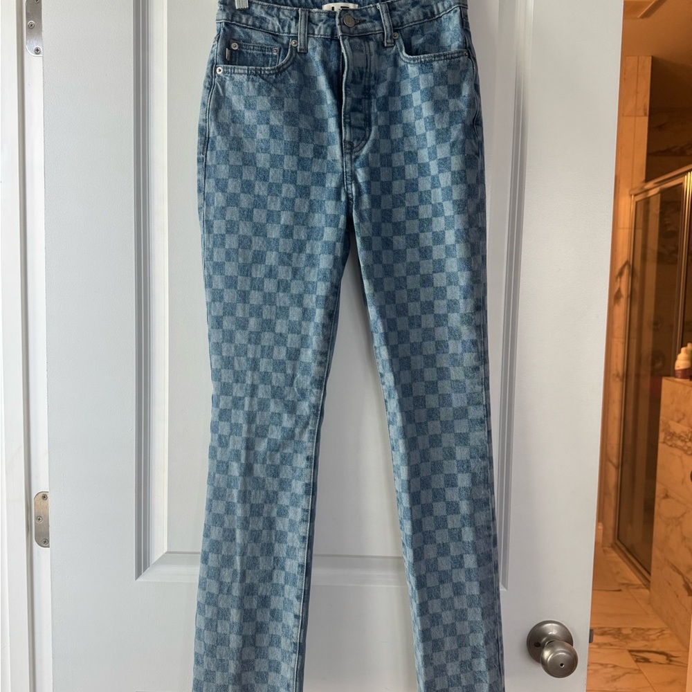 Lovers + Friends Blue Checkered Jeans size 24